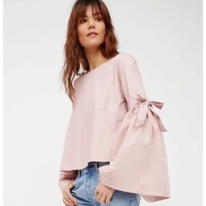 Free People Bell Sleeve Top Dusty Rose Long Sleeve Blouse Women's‎ Sz Large